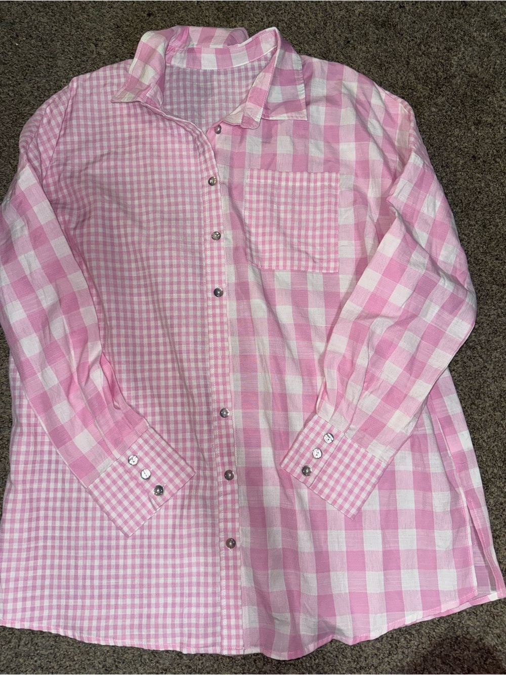 Women’s Pink Gingham Button-Up Shirt (Oversized)
